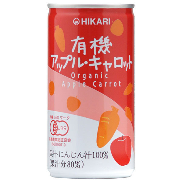 光食品 有機アップル・キャロット 190g缶×30本入×(2ケース)|100% にんじんジュース 有機JAS りんご