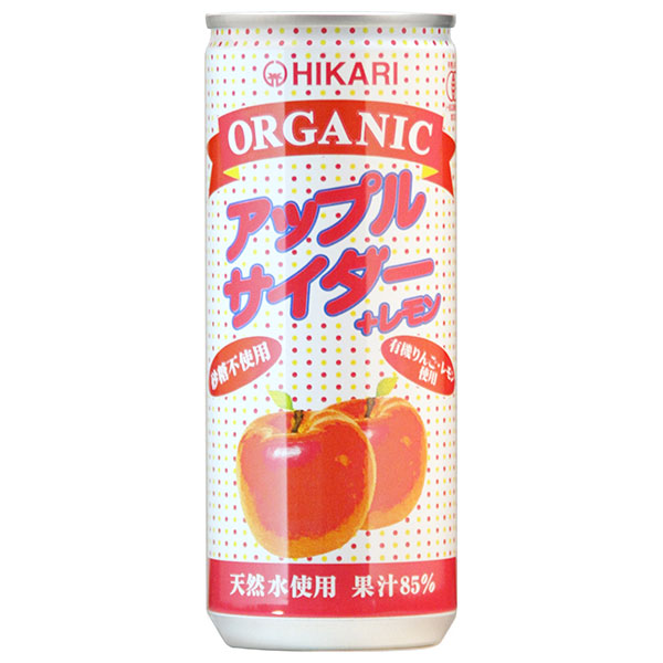 光食品 オーガニック アップルサイダー+レモン 250ml缶×30本入|炭酸飲料 フルーツ 有機 りんご 果汁 缶