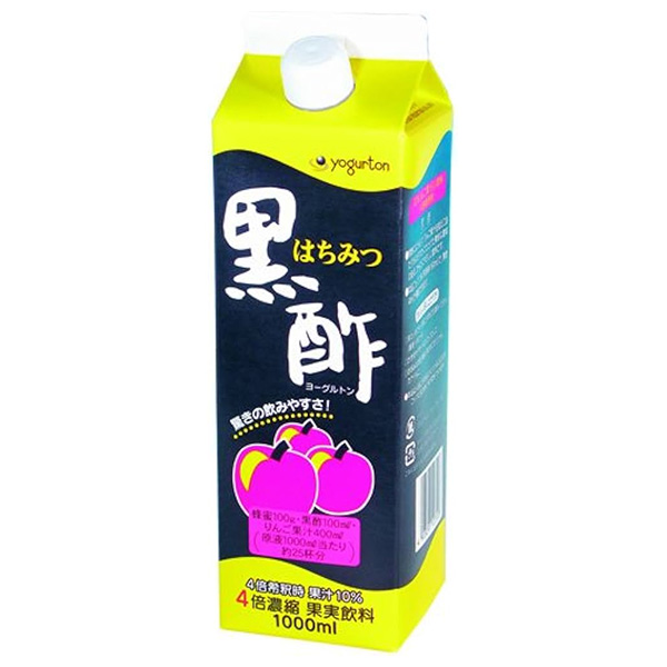 ヨーグルトン乳業 はちみつ黒酢 4倍濃縮 1000ml紙パック×8本入×(2ケース)|黒酢飲料 はちみつ