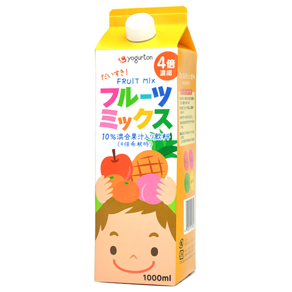 ヨーグルトン乳業 フルーツミックス 4倍濃縮 1000ml紙パック×8本入×(2ケース)|ミックスジュース 希釈