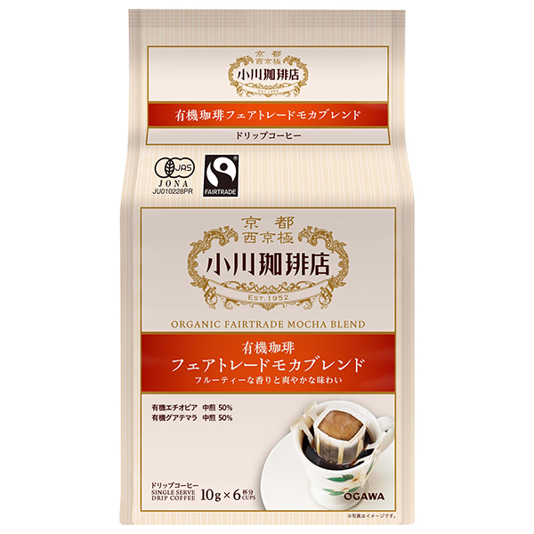 小川珈琲 有機珈琲 フェアトレードモカブレンド ドリップコーヒー 6杯分 60g(10g×6杯分)×6袋入|嗜好品 コーヒー類 ドリップコーヒー