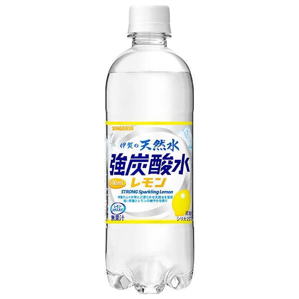 サンガリア 伊賀の天然水 強炭酸水 レモン 500mlペットボトル×24本入|炭酸飲料 炭酸水 ソーダ 割り材 PET 強炭酸