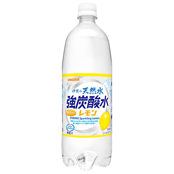 サンガリア 伊賀の天然水 強炭酸水 レモン 1Lペットボトル×12本入|炭酸飲料 炭酸水 強炭酸 PET
