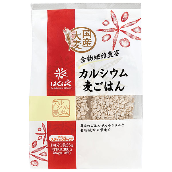はくばく カルシウム麦ごはん 胚芽押麦 スタンドパック 300g(25g×12袋)×12袋入|一般食品 麦 袋