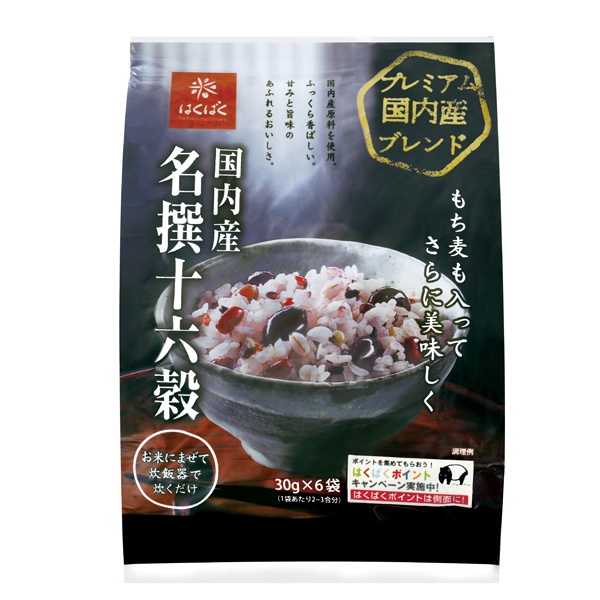 はくばく 国内産名撰十六穀 180g(30g×6)×6袋入|もち麦 十六穀 玄米 押麦