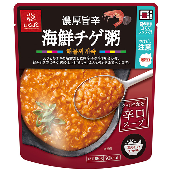はくばく 濃厚旨辛 海鮮チゲ粥 180g×24(8×3)袋入|レトルト レンジ調理 お粥 おかゆ