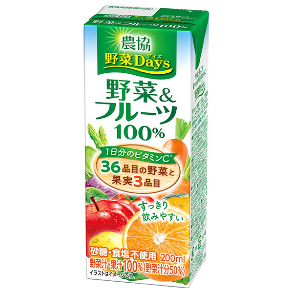 雪印メグミルク 農協 野菜Days 野菜&フルーツ100% 200ml紙パック×18本入|野菜ジュース 100%ジュース 食物繊維