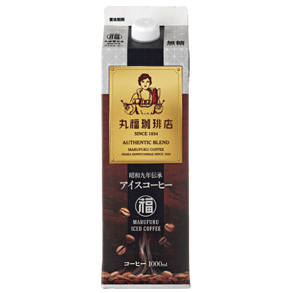 丸福珈琲店 昭和九年伝承 アイスコーヒー 無糖 1000ml紙パック×6本入|珈琲 アイスコーヒー 無糖 ブラック 紙パック 1L 1l