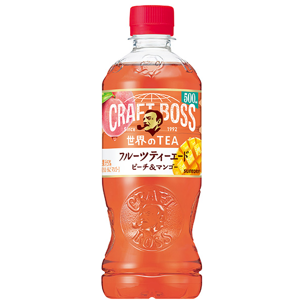 サントリー クラフトボス フルーツティーエード ピーチ&マンゴー【自動販売機用】 500mlペットボトル×24本入|自販機 紅茶 ミックス フルーツ