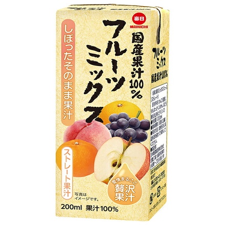 毎日牛乳 国産果汁100% フルーツミックス 200ml紙パック×24本入|果汁 フルーツジュース 紙パック ミックスジュース ストレート 国産果汁