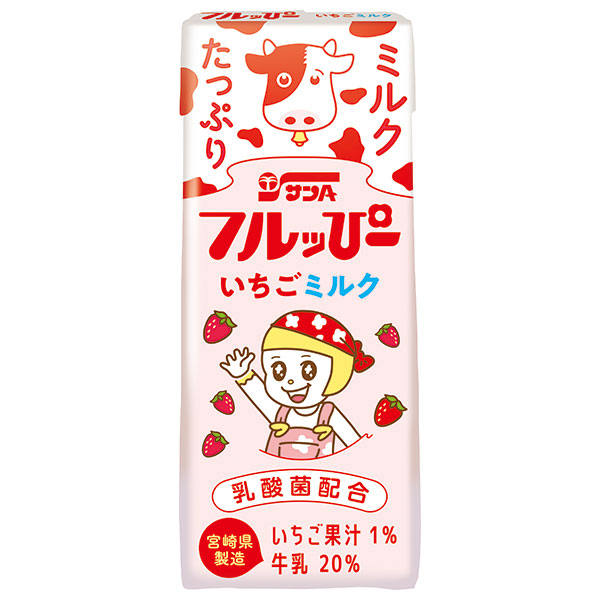 サンA フルッぴーいちごミルク 200ml紙パック×24本入|いちごミルク 紙パック