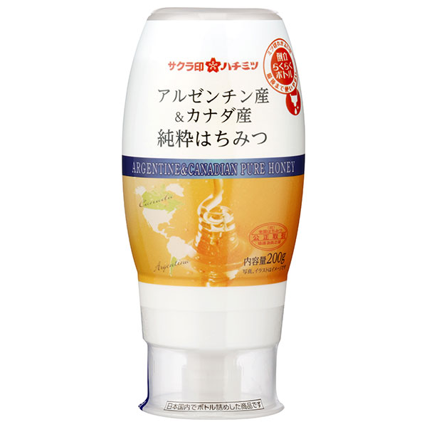 加藤美蜂園 サクラ印 アルゼンチン産&カナダ 産純粋はちみつ 200g×12本入|嗜好品 シロップ はちみつ 蜂蜜
