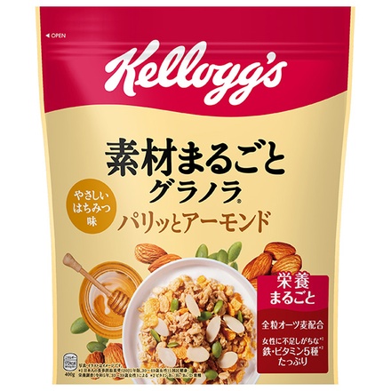 ケロッグ 素材まるごとグラノラ パリッとアーモンド 400g×6袋入|朝食 シリアル グラノーラ ハチミツ味 はちみつ ビタミン