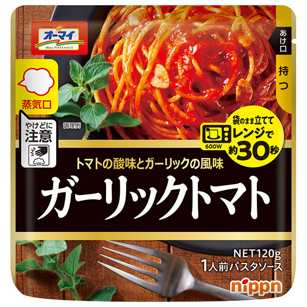 ニップン オーマイ レンジでガーリックトマト 120g×12個入|レトルト パスタソース 1人前
