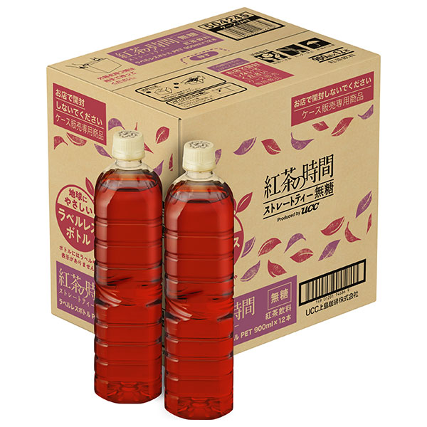 UCC 紅茶の時間 ストレートティー 無糖 ラベルレスボトル 900mlペットボトル×12本入|紅茶 無糖 ストレート 無糖紅茶 アッサム