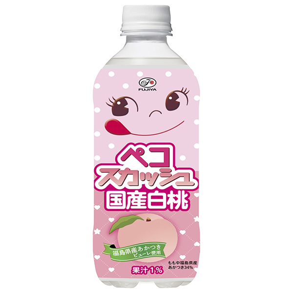 不二家 ペコスカッシュ 国産白桃 500mlペットボトル×24本入|炭酸 ピーチ 桃 もも ペコちゃん
