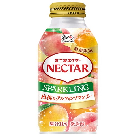 不二家 ネクタースパークリング 白桃&アルフォンソマンゴー 380mlボトル缶×24本入|炭酸マンゴーピューレ 桃 モモ 果実
