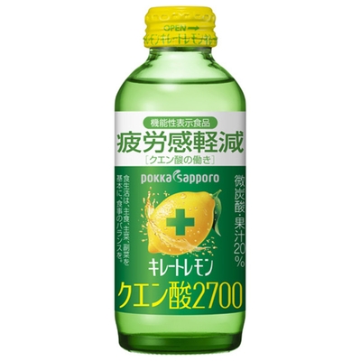 ポッカサッポロ キレートレモン クエン酸2700【機能性表示食品】 155ml瓶×24本入|炭酸飲料 微炭酸 レモン系 瓶 疲労感軽減