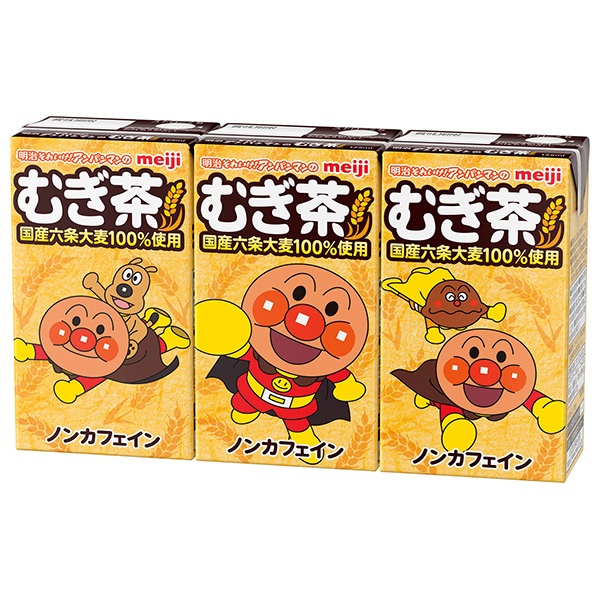 明治 それいけ!アンパンマンのむぎ茶 125ml紙×18(3P×6)本入 メーカー 問屋直送|麦茶 むぎちゃ ノンカフェイン 国産六条大麦