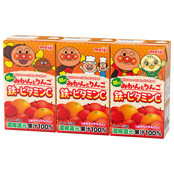 明治 それいけ!アンパンマンの朝のみかんとりんご 鉄・ビタミンC 125ml紙パック×36(3P×12)本入 メーカー 問屋直送|果実飲料 お子様飲料 オレンジ ミックスジュース