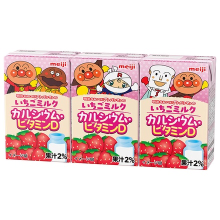 明治 それいけ!アンパンマンのいちごミルク カルシウム ビタミンD 125ml紙パック×12(3P×12)個入×(2ケース) メーカー 問屋直送|アンパンマン いちご ミルク ビタミン いちごミルク