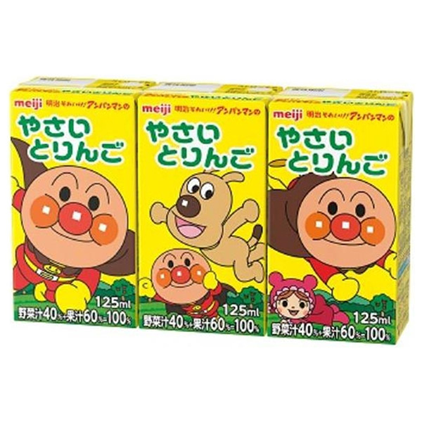 明治 それいけ!アンパンマンのやさいとりんご 125ml紙パック×36(3P×12)本入×(2ケース) メーカー 問屋直送|果汁&野菜 紙パック ミックスジュース