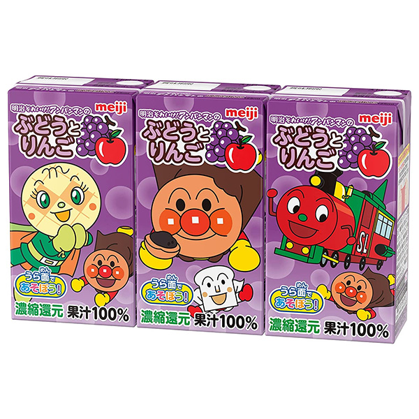 明治 それいけ!アンパンマンのぶどうとりんご 125ml紙パック×36(3P×12)本入×(2ケース) メーカー 問屋直送|果汁100% アップル グレープ お子様飲料 ミックスジュース