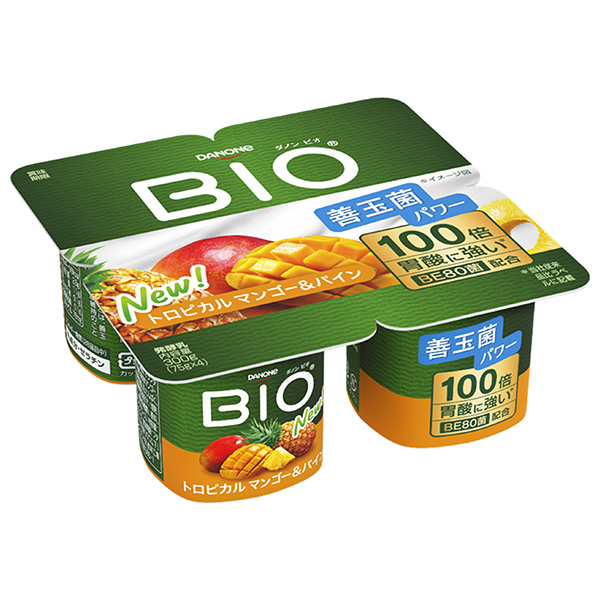 【チルド商品】ダノンジャパン ダノンビオ BIO トロピカル マンゴー&パイン (75g×4)×6個入 メーカー 問屋直送|ダノン ヨーグルト ダノンヨーグルト フルーツヨーグルト 朝食