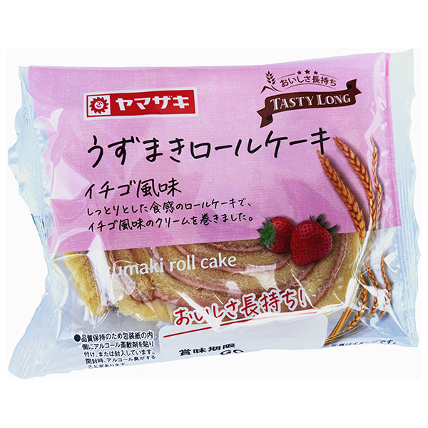 山崎製パン テイスティロング うずまきロールケーキ(イチゴ風味) 10個入|洋菓子 ロールケーキ 苺 いちご