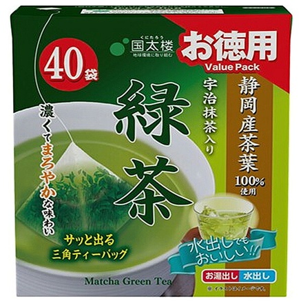 国太楼 お徳用 宇治抹茶入り緑茶 三角ティーバッグ 72g(40P)×6袋入|茶 お茶 緑茶 ティーバッグ 水出し 急須不要 毎日の緑茶 コスパ 大容量 徳用 静岡産茶葉