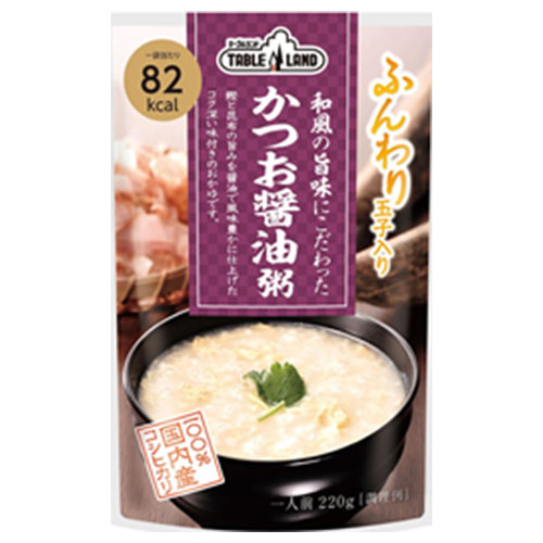 丸善食品工業 テーブルランド 和風の旨味にこだわったかつおしょう油粥 220gパウチ×24(12×2)袋入|レトルトご飯 おかゆ