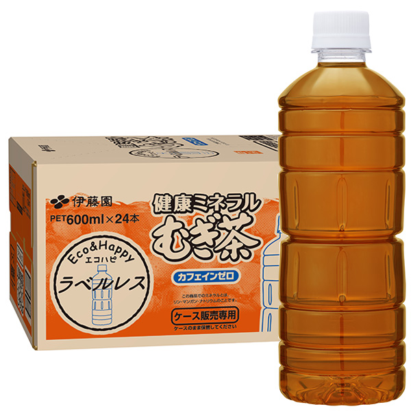 伊藤園 健康ミネラルむぎ茶 ラベルレス 600mlペットボトル×24本入×(2ケース)|お茶飲料 麦茶 PET
