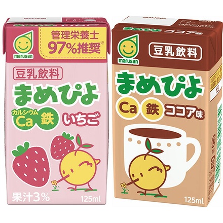 マルサンアイ まめぴよ いちご味&ココア味 2種セット 125ml紙パック×48(各24本×2ケース)本入|紙パック カルシウム 豆乳 豆乳飲料