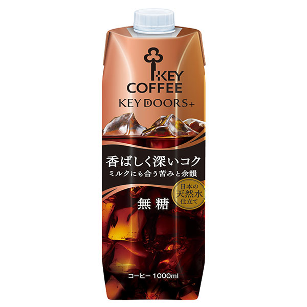 キーコーヒー KEY DOORS+ リキッドコーヒー 香ばしく深いコク 無糖 1000ml紙パック×6本入×(2ケース)|コーヒー 珈琲 アイスコーヒー 1l