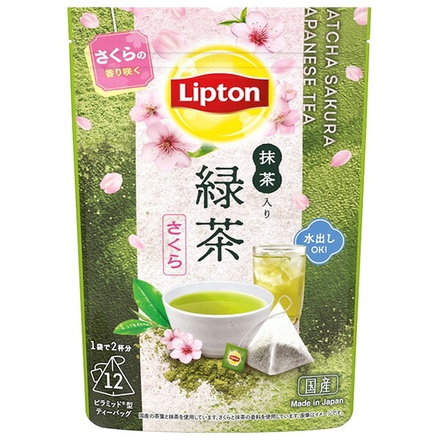 キーコーヒー リプトン 抹茶入り緑茶さくら ティーバッグ 12P×6個入|リプトン 抹茶入り 緑茶 さくら ティーバッグ 水出し 美味しい 茶葉 カフェイン インスタント