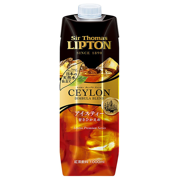 キーコーヒー サー・トーマス・リプトンアイスティー 甘さひかえめテトラプリズマ 1L紙パック×6本入|紅茶 天然水 甘さひかえめ 1000ml 1l
