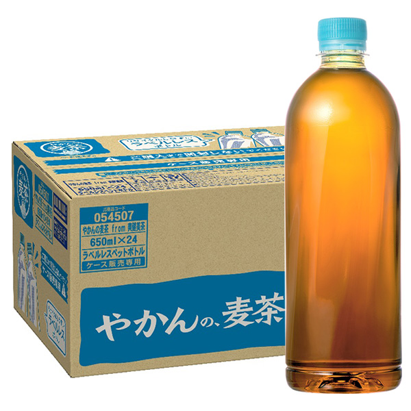 コカコーラ やかんの麦茶 from 爽健美茶 ラベルレス 650mlペットボトル×24本入 メーカー直送|全国麦茶 ペットボトル カフェインレス カフェインゼロ