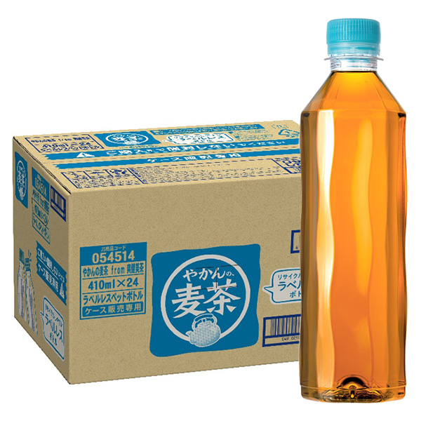 コカコーラ やかんの麦茶 from 爽健美茶 ラベルレス 410mlペットボトル×24本入 メーカー直送|全国麦茶 ペットボトル カフェインレス カフェインゼロ
