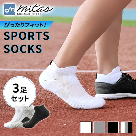 mitas メンズ スポーツ ソックス 3足セット ブラック TN-MSPS-BK