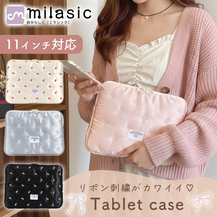 MILASIC リボン刺繍 タブレットケース ホワイト TN-RBNTC-WH
