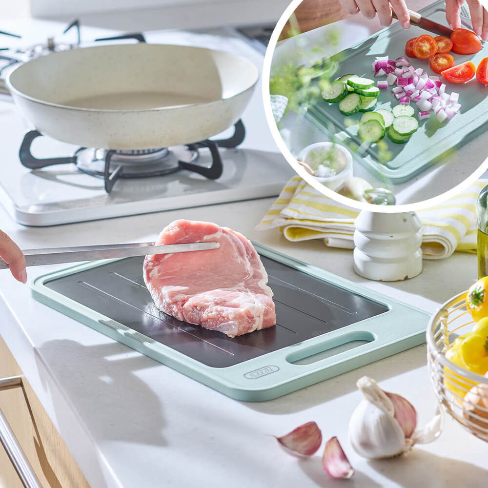 Toffy 解凍プレート付きカッティングボード ペールアクア K-KU24-PA