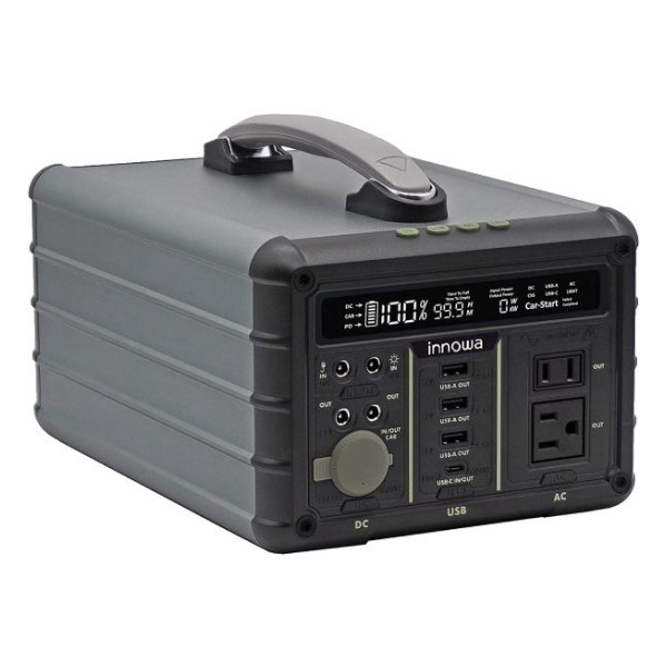 ポータブル電源 Mighty 600 小型 軽量 607Wh/600W 自動車バッテリーを充電 静音 急速充電 純正弦波 MPPT制御方式採用 ソーラー充電 LEDランプ付 innowa MT001