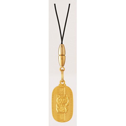 純金製　小判型ストラップ　招き猫