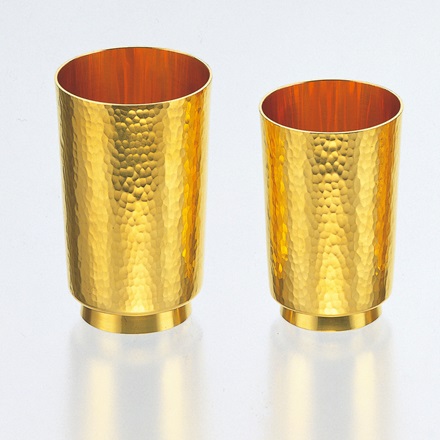 純金　夫婦湯のみ（鎚目） 330ｇ