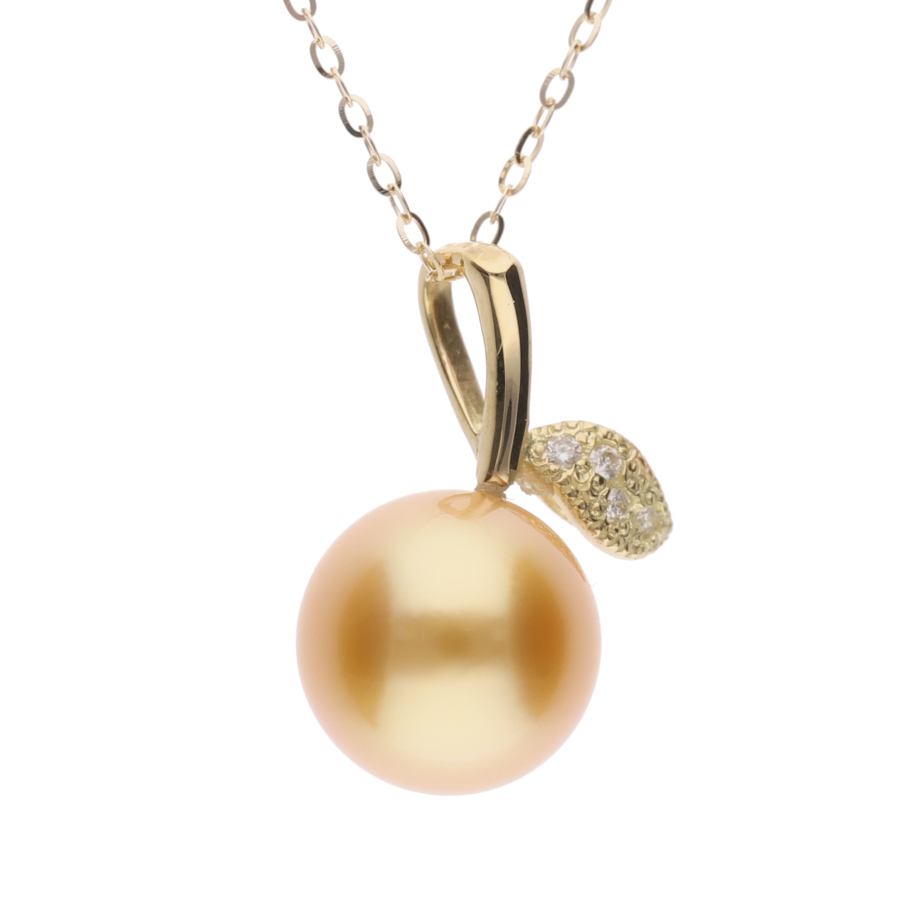 ERIS VELINA【姫果】ゴールデンパール（白蝶真珠・8mm・セミラウンド系）天然ダイヤモンド K18 イエローゴールド ペンダント ネックレス（トゥインクルチェーン・45cm・0.65mm）