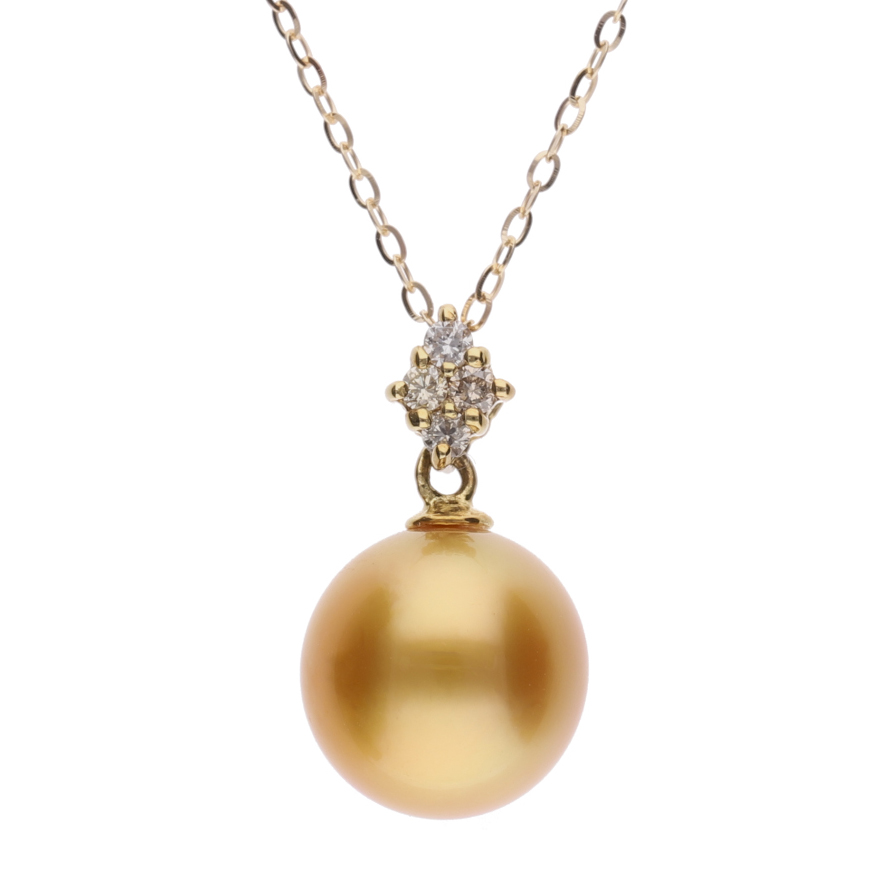 ERIS VELINA【星菱】ゴールデンパール（白蝶真珠・8mm・セミラウンド系）天然ダイヤモンド K18 イエローゴールド ペンダント ネックレス（トゥインクルチェーン・45cm・0.65mm）