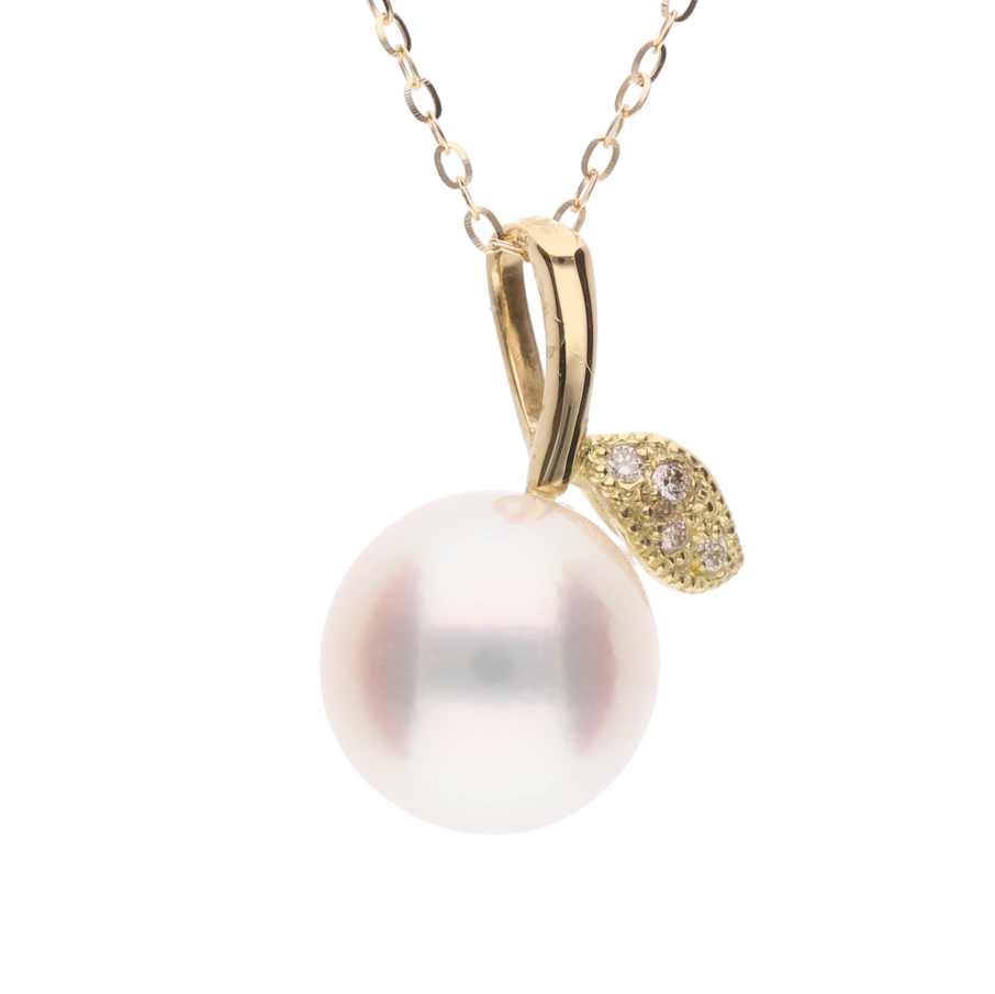 ERIS VELINA【姫果】無調色 アコヤ真珠（無調色・8mm・ラウンド系）天然ダイヤモンド K18 イエローゴールド ペンダント ネックレス（トゥインクルチェーン・45cm・0.65mm）