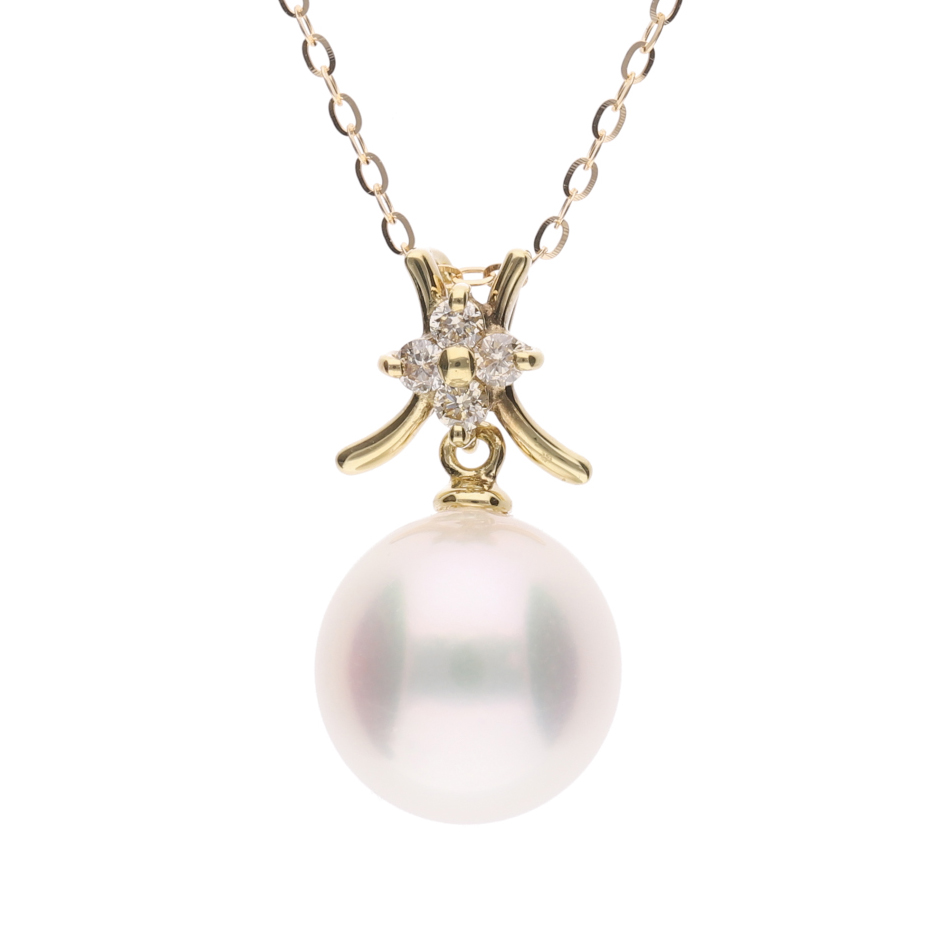 ERIS VELINA【久遠】無調色 アコヤ真珠（無調色・8mm・ラウンド系）天然ダイヤモンド K18 イエローゴールド ペンダント ネックレス（トゥインクルチェーン・45cm・0.65mm）