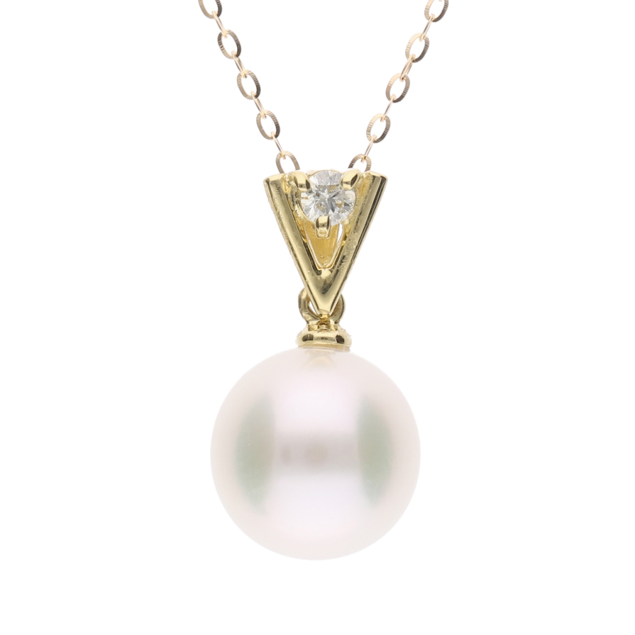 ERIS VELINA【星影】無調色 アコヤ真珠（無調色・8mm・ラウンド系）天然ダイヤモンド K18 イエローゴールド ペンダント ネックレス（トゥインクルチェーン・45cm・0.65mm）