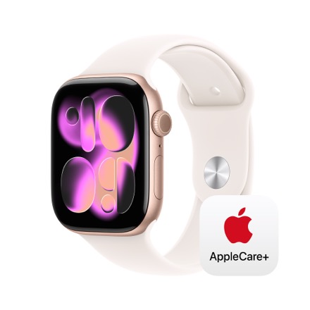 Apple Watch Series 11（GPSモデル）- 46mmローズゴールドアルミニウムケースとライトブラッシュスポーツバンド - S/M with AppleCare+